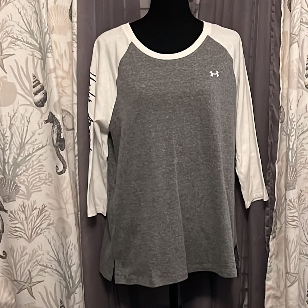 Grey and white Under Armour top